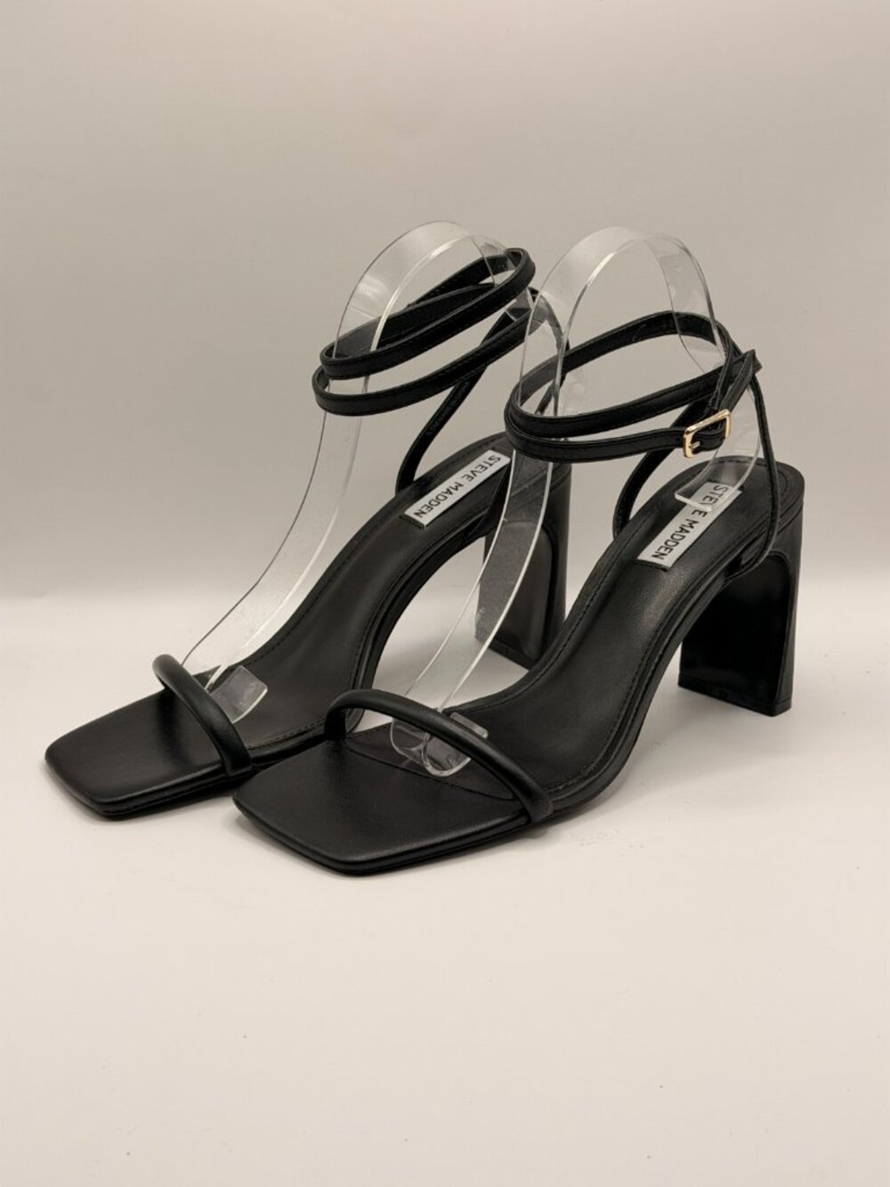 Steve Madden Womens Eryka Black Leather High Heel Sandal Sz 9.5